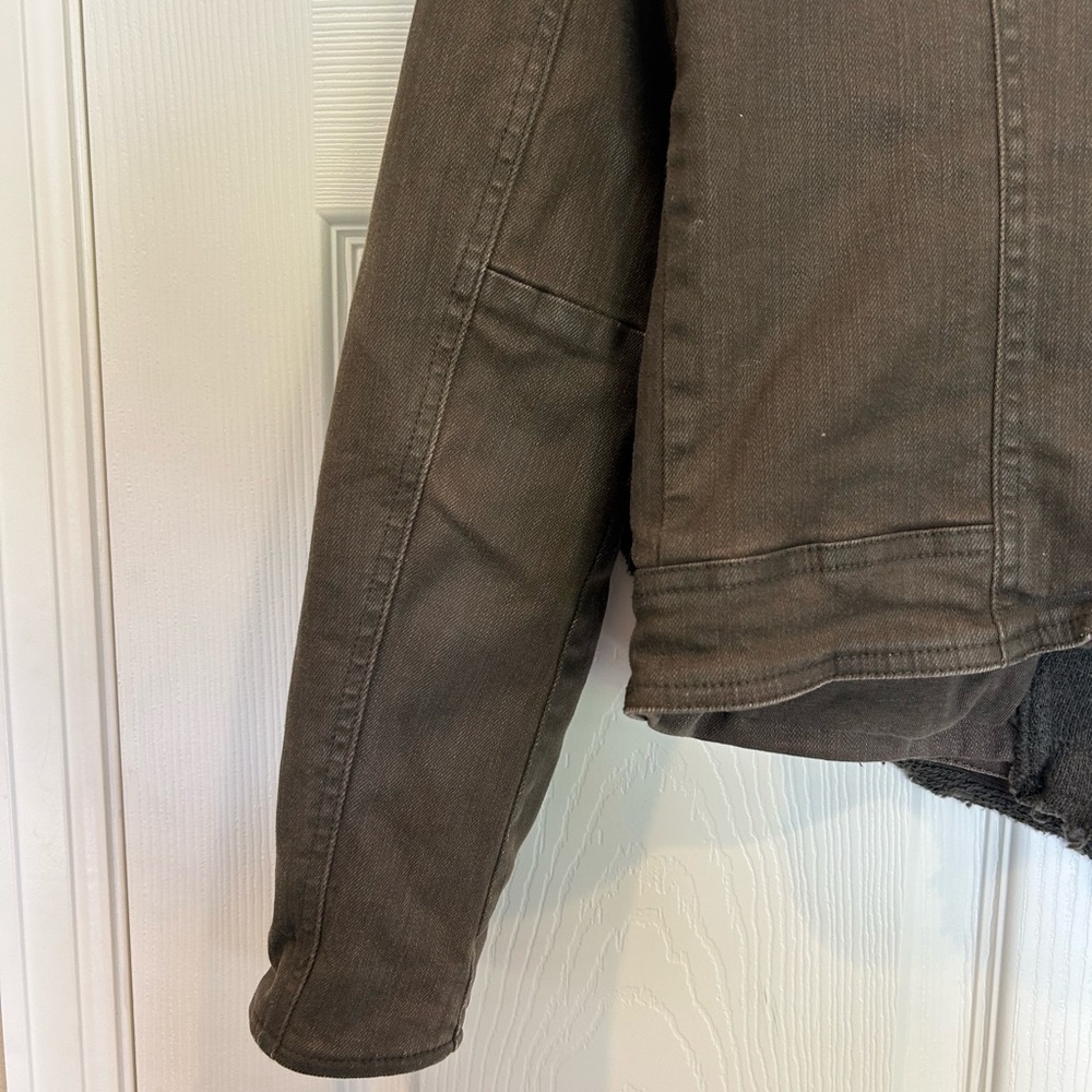 Free People Drape Front Coated Denim Moto Jacket | Olive/Green | Size 10 - Picture 13 of 14